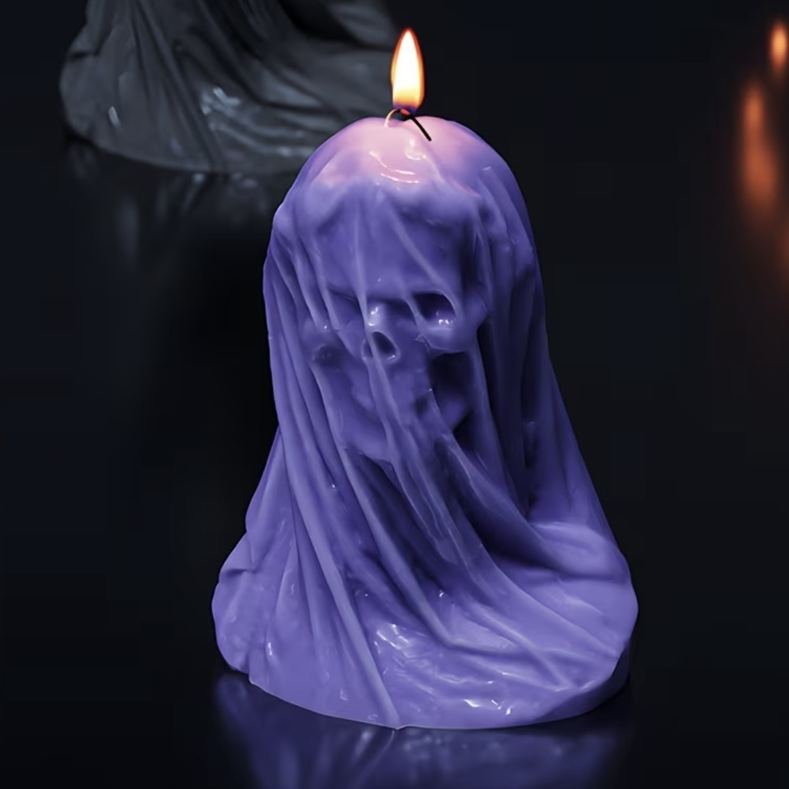 Violet Ghost Skull Candle