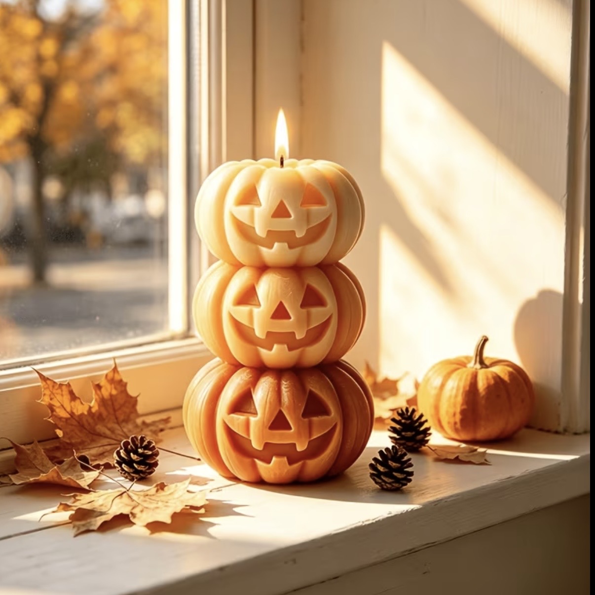 Sunlit Pumpkin Stack Candle