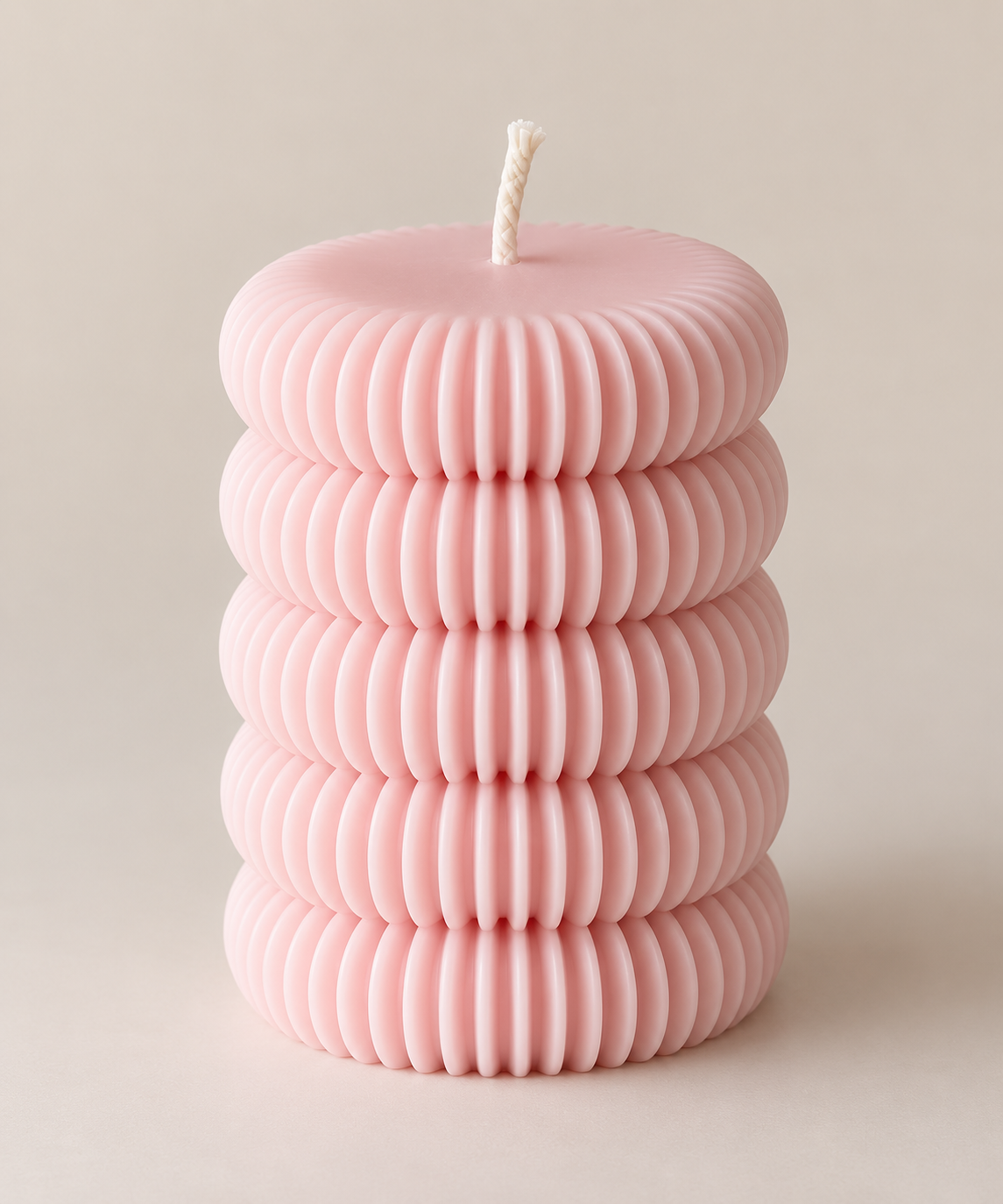 Ribbed Stack Candle — Five softly ribbed tiers in a statement pillar.
