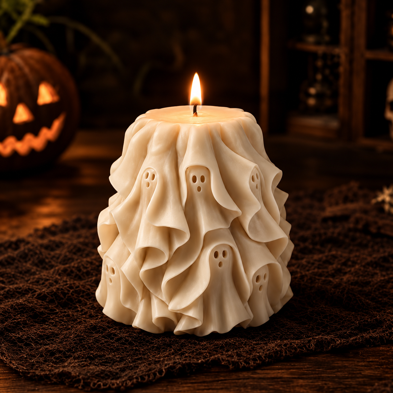 Ruffled Ghost Pillar Candle