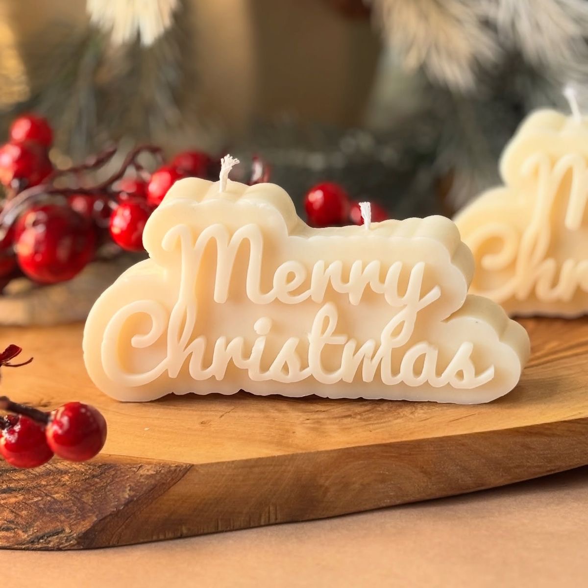 Merry Christmas Script Candles